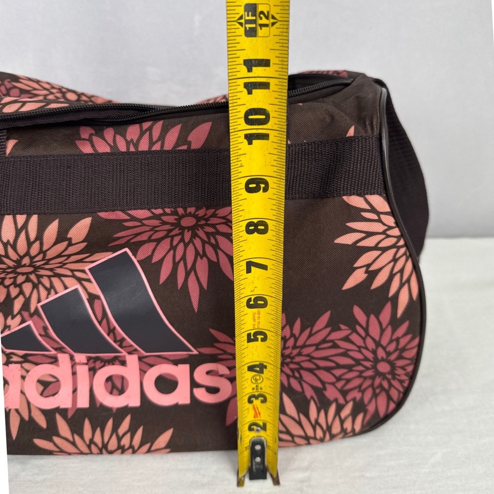 Adidas Floral Duffel Bag Brown Pink Orange Chrysanthemum Gym Travel Small Bag - Picture 8 of 9